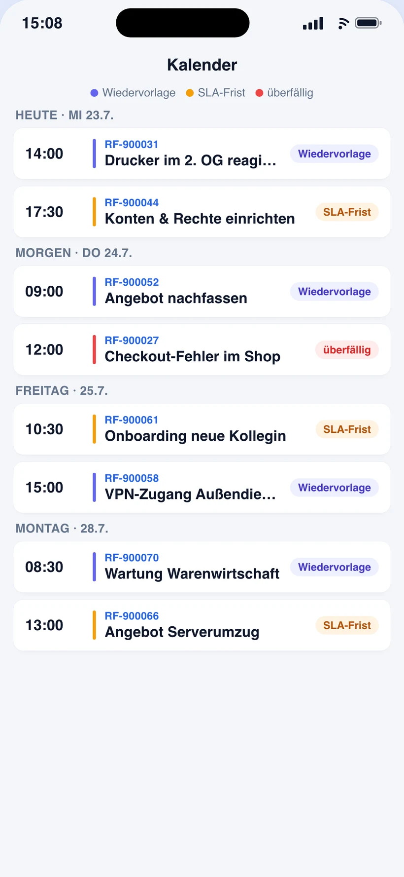 rapidFOX-App: Kalender