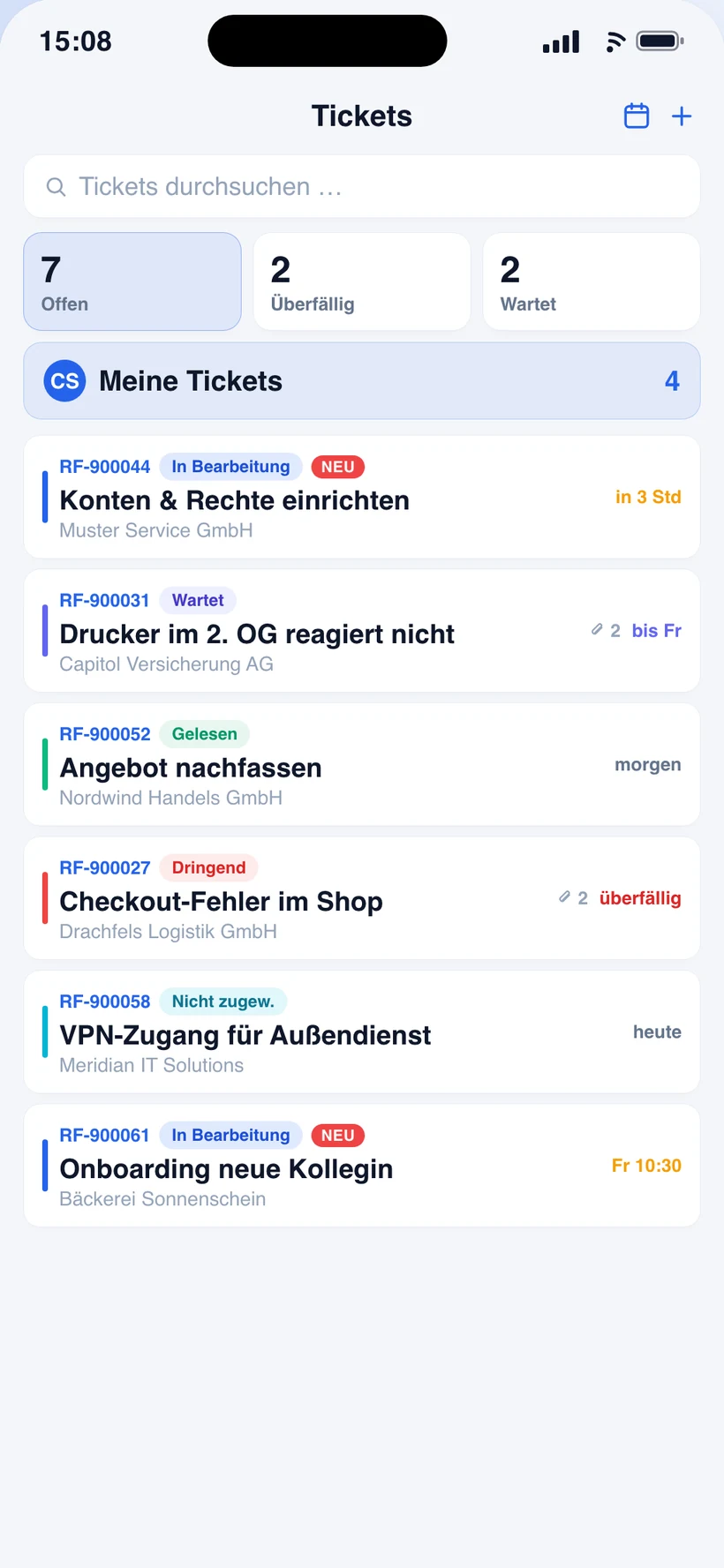 rapidFOX-App: Ticketliste
