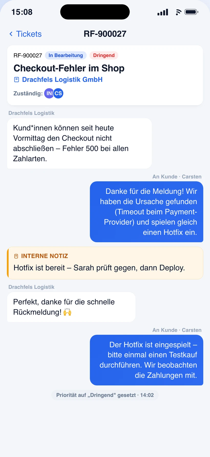 rapidFOX-App: Ticketverlauf